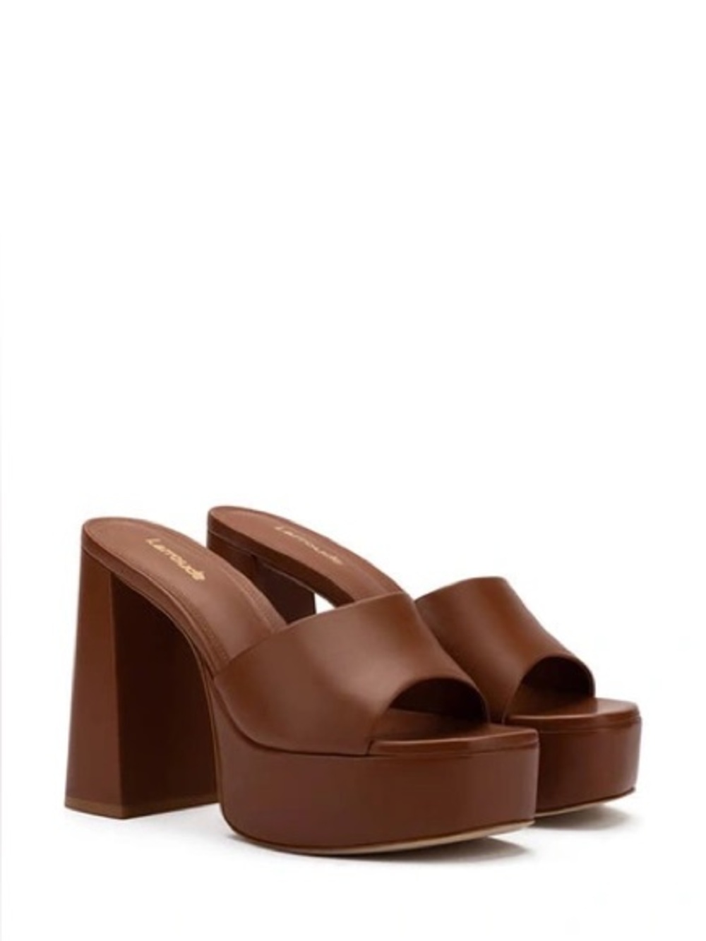 Larroude Brown Platform Block Heel Mules